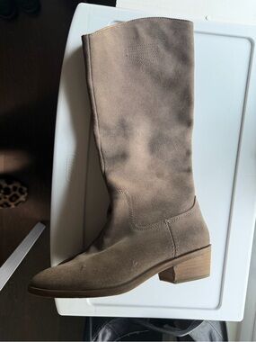 Frye Taupe Suede Mid-Calf Heeled Boot